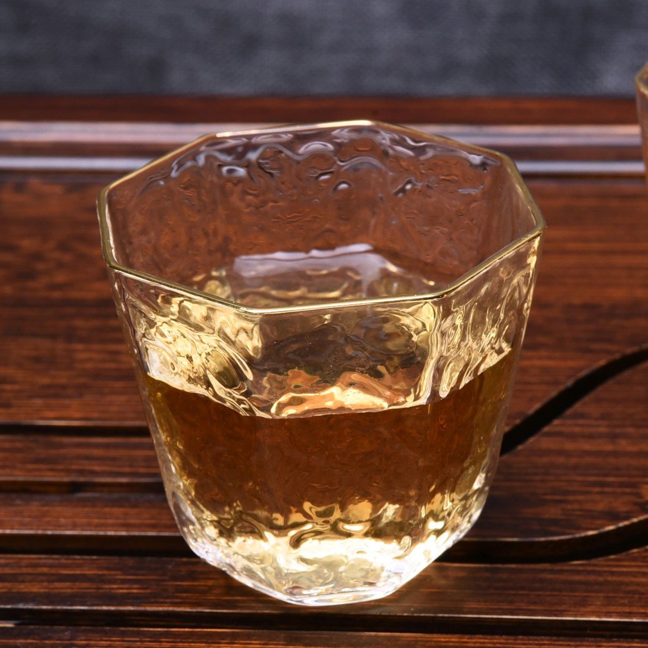 Gold-Rimmed Octagonal Obscured Glass Cups