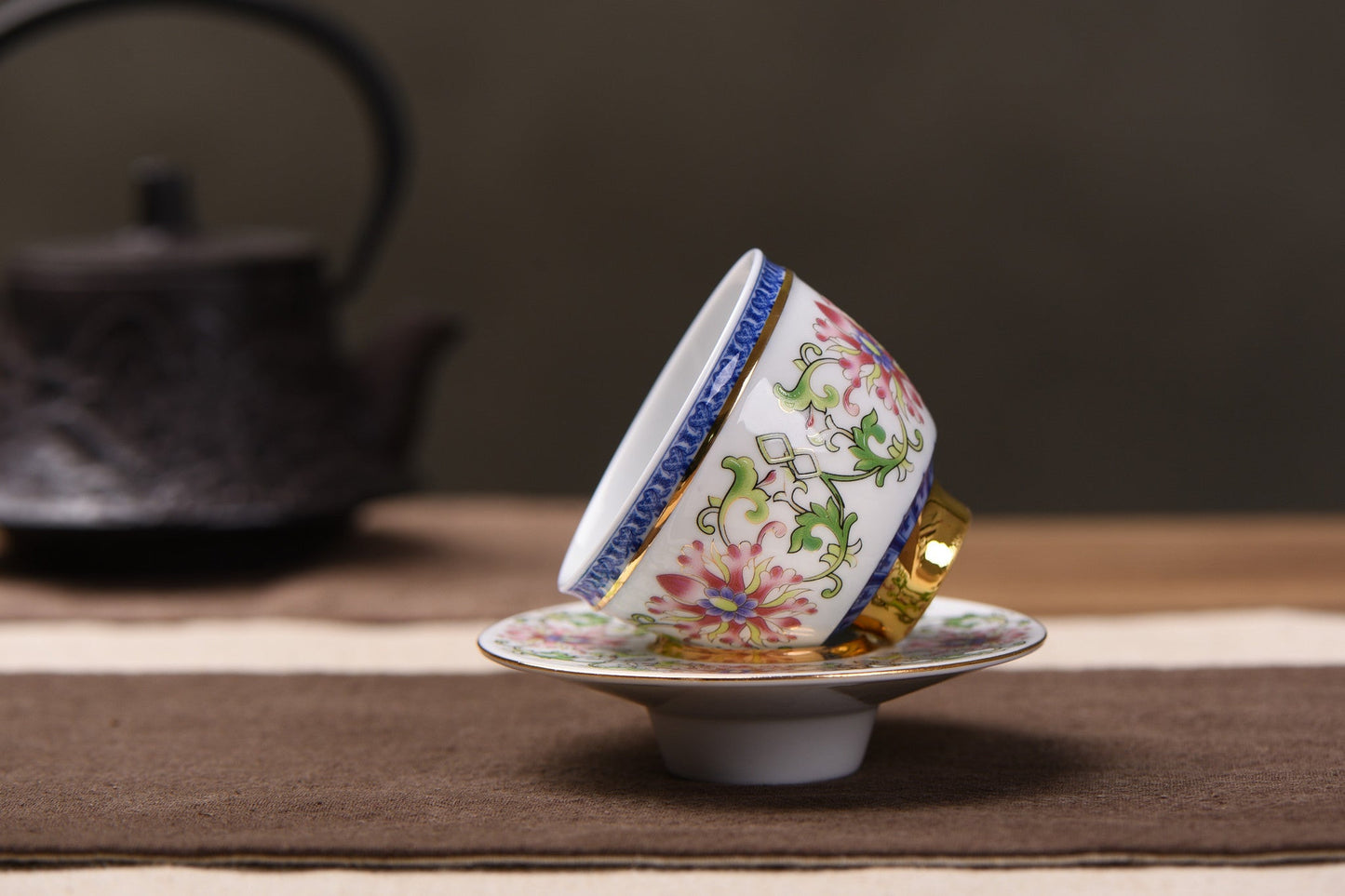 Foshan Qing Dynasty Style Mudan Flower Cup and Saucer * 60ml