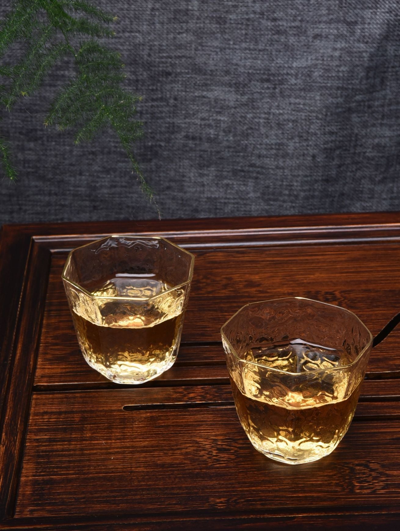Gold-Rimmed Octagonal Obscured Glass Cups