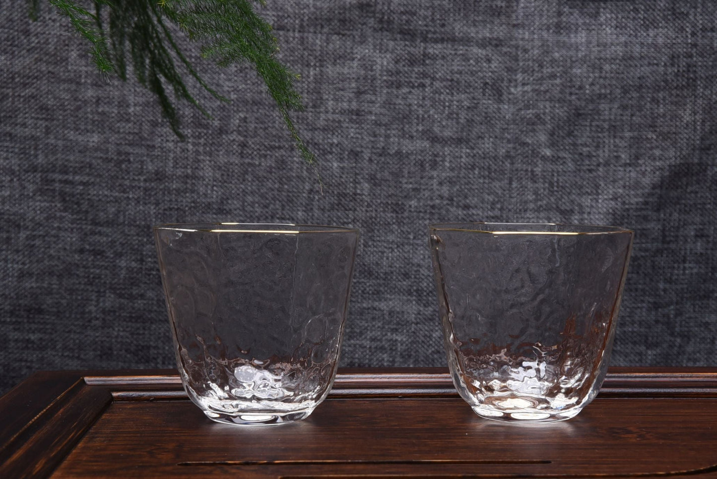 Gold-Rimmed Octagonal Obscured Glass Cups