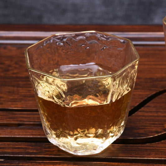 Gold-Rimmed Octagonal Obscured Glass Cups