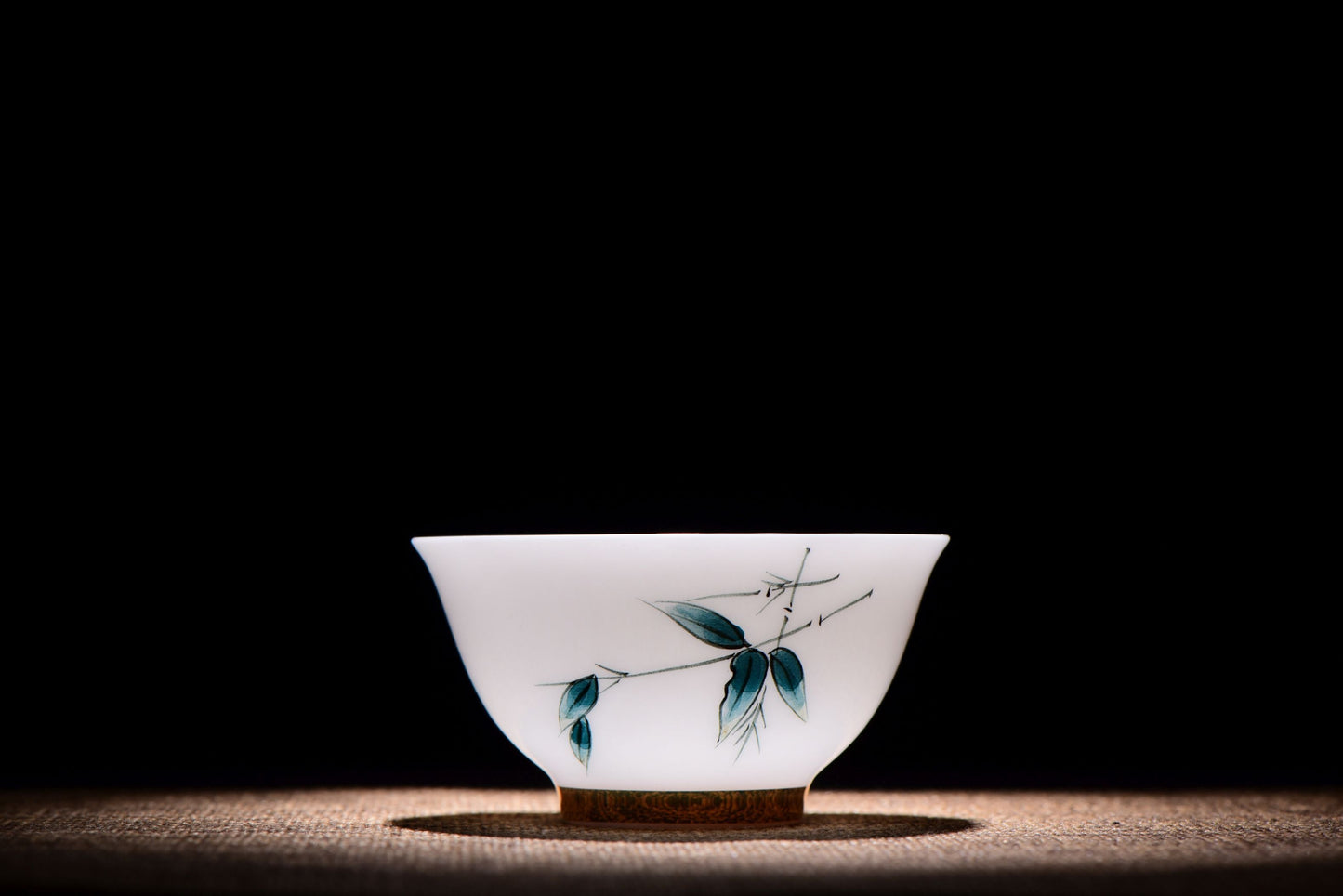 White Porcelain "Blue Bamboo" Hand-Painted Gaiwan and Tea Cups