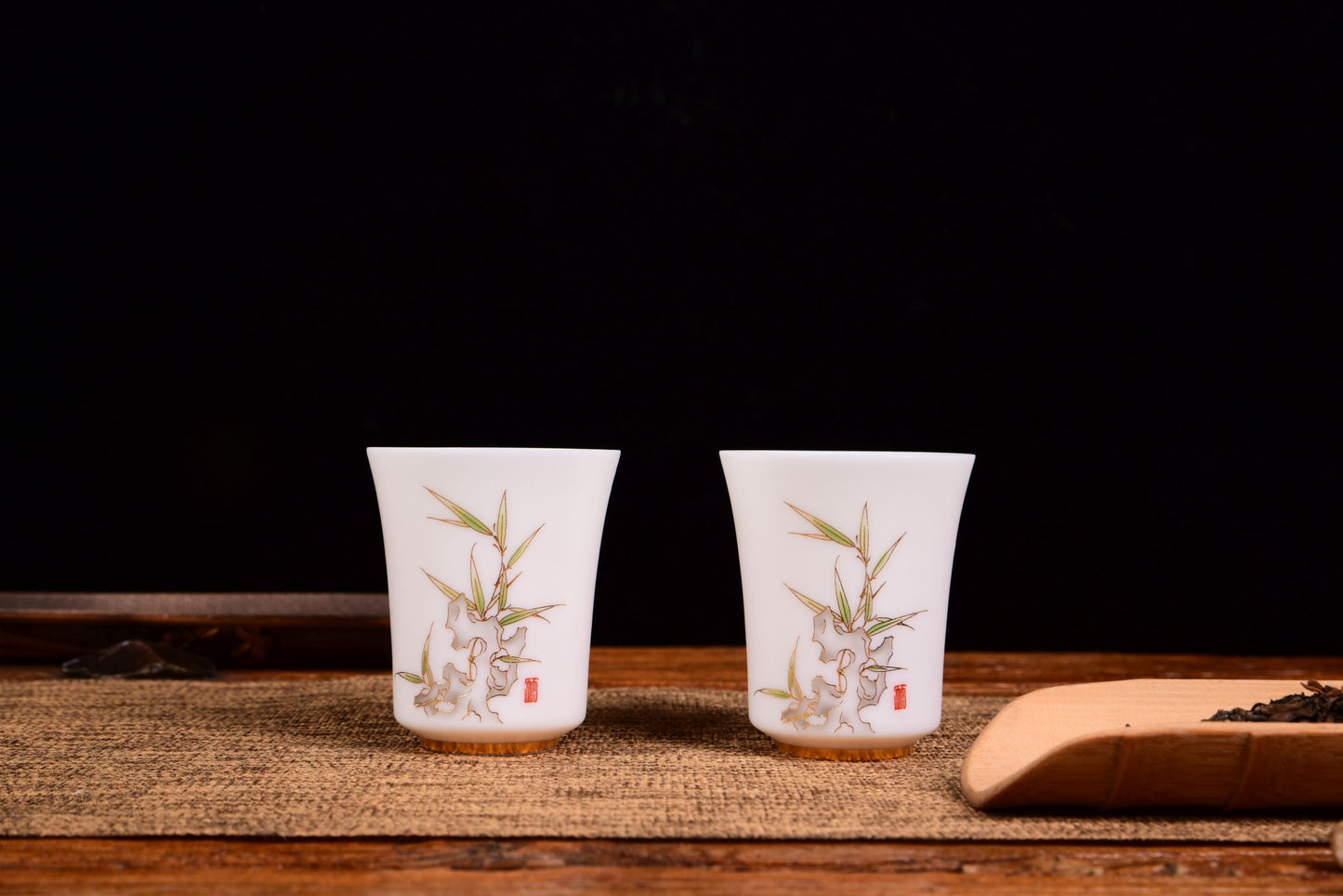 Bamboo and Taihu Limestone Motif Jingdezhen Porcelain Cup