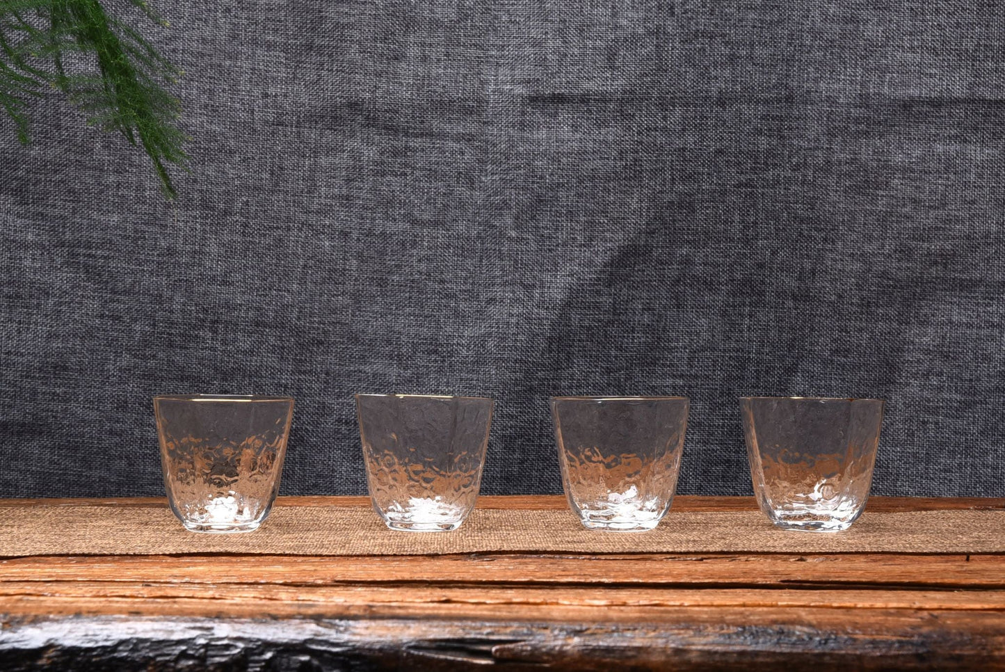 Gold-Rimmed Octagonal Obscured Glass Cups