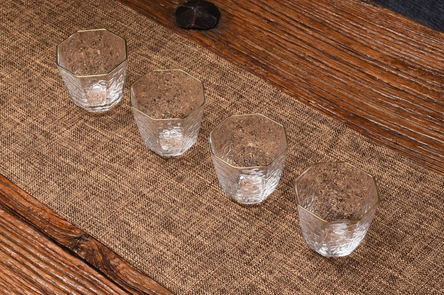 Gold-Rimmed Octagonal Obscured Glass Cups