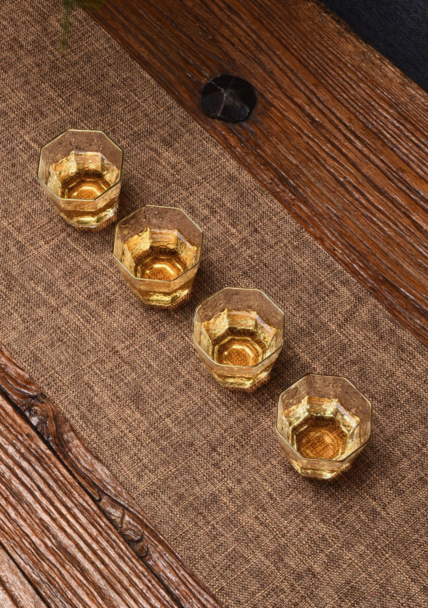 Gold-Rimmed Octagonal Obscured Glass Cups
