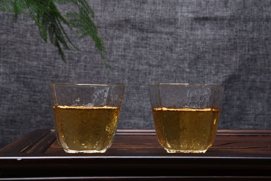 Gold-Rimmed Octagonal Obscured Glass Cups