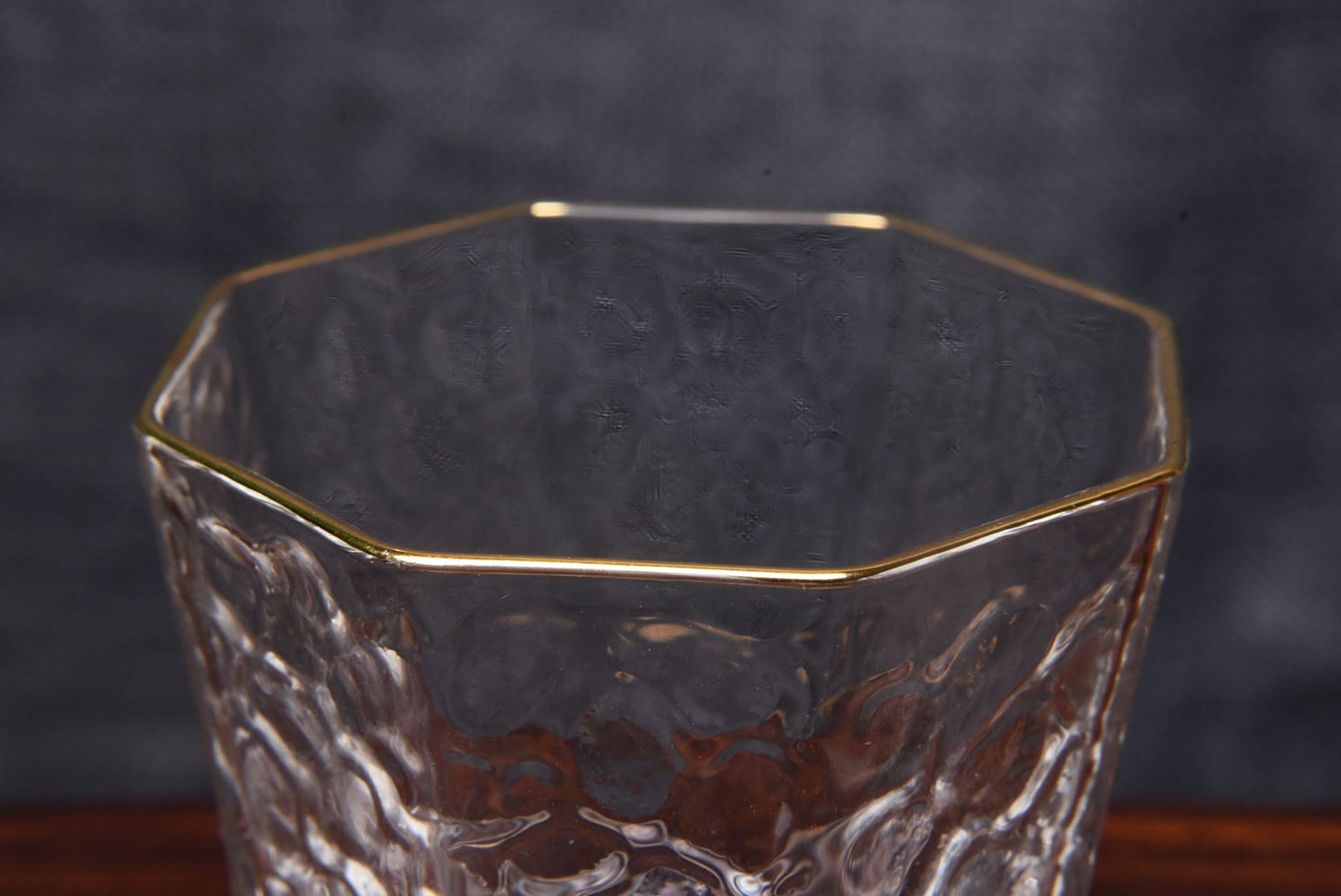 Gold-Rimmed Octagonal Obscured Glass Cups