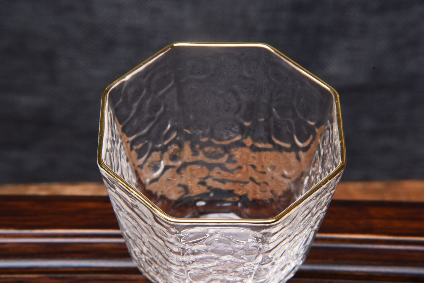 Gold-Rimmed Octagonal Obscured Glass Cups