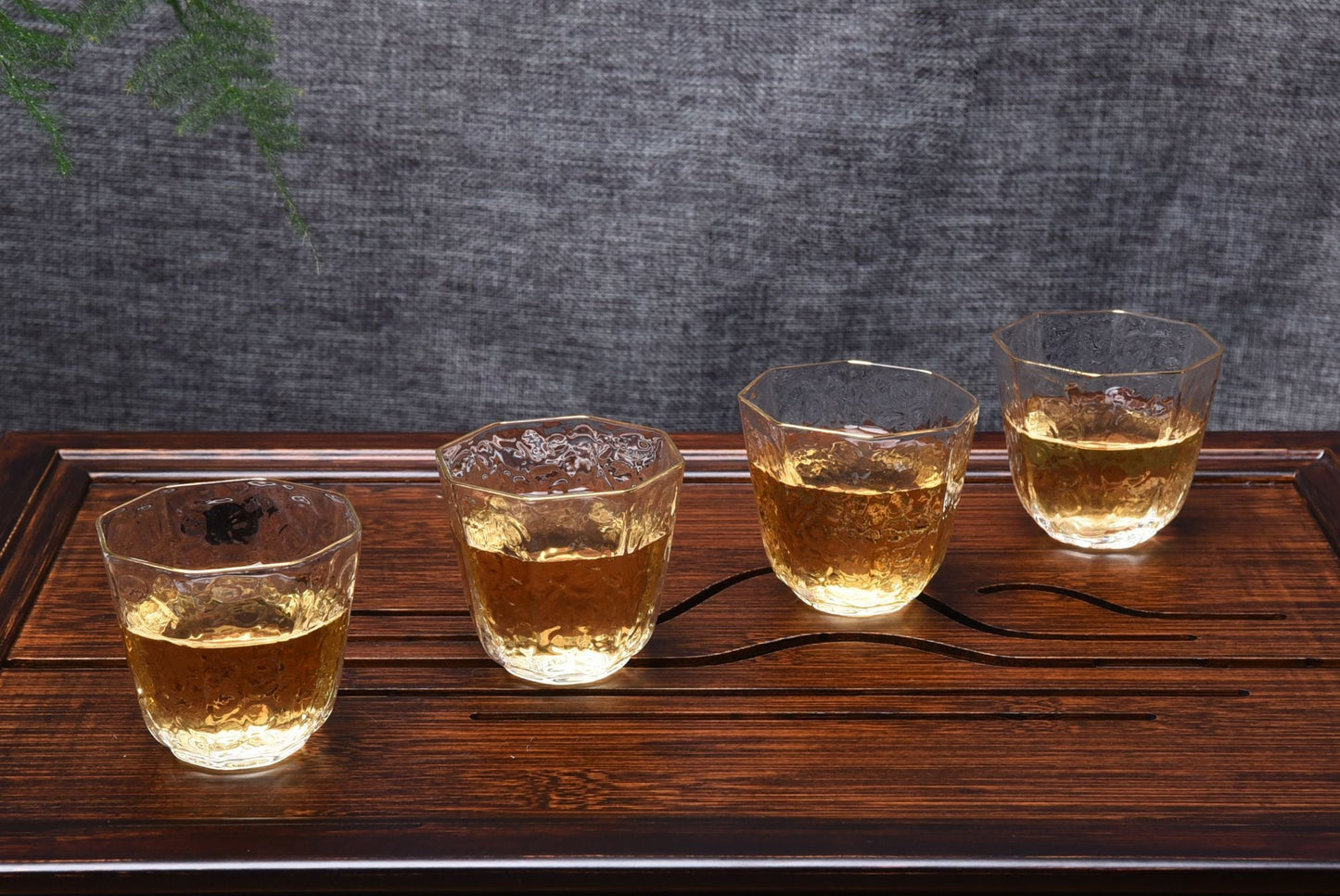 Gold-Rimmed Octagonal Obscured Glass Cups