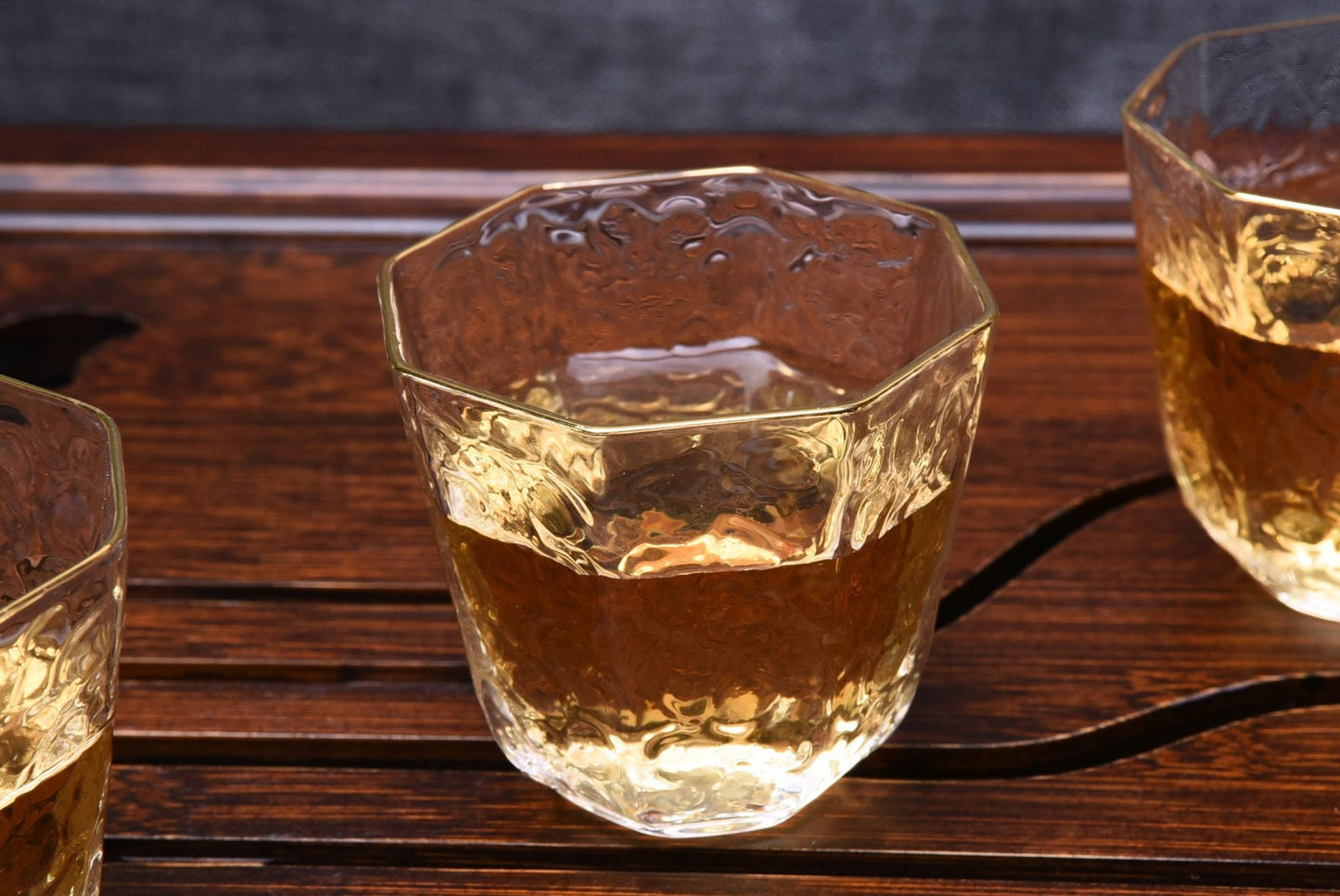 Gold-Rimmed Octagonal Obscured Glass Cups